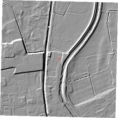Shaded relief map of the ground around HU178DY, computed from Environment Agency LiDAR. The ground here sits at about 3 m above sea level and falls 8 m across the surrounding 800 m. Surface water reaching this point runs off ground lying to the east, 1.8 m higher.