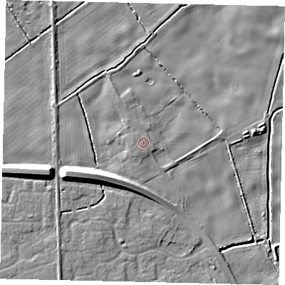 Shaded relief map of the ground around HU179FS, computed from Environment Agency LiDAR. The ground here sits at about 5 m above sea level and falls 12 m across the surrounding 800 m. Surface water reaching this point runs off ground lying to the south-west, 1.1 m higher.