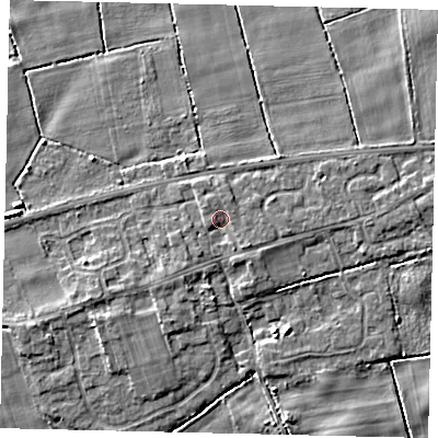 Shaded relief map of the ground around HU179JE, computed from Environment Agency LiDAR. The ground here sits at about 3 m above sea level and falls 5 m across the surrounding 800 m. Surface water reaching this point runs off ground lying to the north-west, 1.2 m higher.