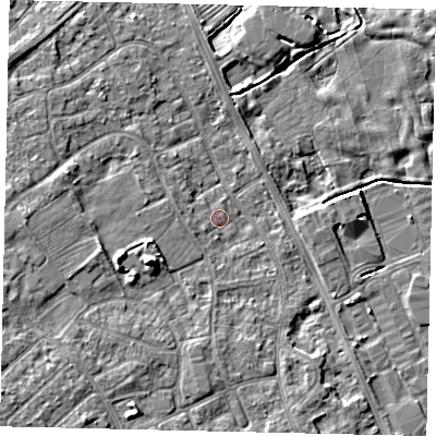 Shaded relief map of the ground around HU179LG, computed from Environment Agency LiDAR. The ground here sits at about 4 m above sea level and falls 6 m across the surrounding 800 m. Surface water reaching this point runs off ground lying to the west-south-west, 1.0 m higher.