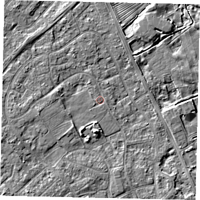Shaded relief map of the ground around HU179LH, computed from Environment Agency LiDAR. The ground here sits at about 5 m above sea level and falls 6 m across the surrounding 800 m. Surface water reaching this point runs off ground lying to the west-south-west, 2.3 m higher.