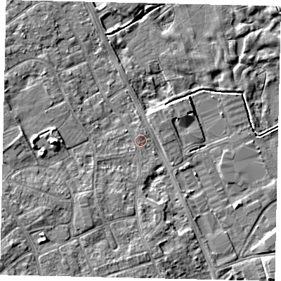 Shaded relief map of the ground around HU179NX, computed from Environment Agency LiDAR. The ground here sits at about 4 m above sea level and falls 7 m across the surrounding 800 m. Surface water reaching this point runs off ground lying to the south-west, 3.9 m higher.