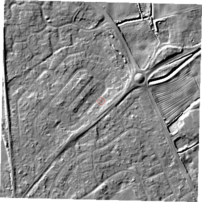 Shaded relief map of the ground around HU179QN, computed from Environment Agency LiDAR. The ground here sits at about 4 m above sea level and falls 8 m across the surrounding 800 m. Surface water reaching this point runs off ground lying to the south-west, 3.1 m higher.
