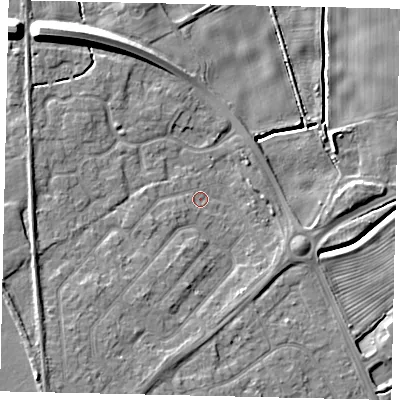 Shaded relief map of the ground around HU179RF, computed from Environment Agency LiDAR. The ground here sits at about 4 m above sea level and falls 12 m across the surrounding 800 m. Surface water reaching this point runs off ground lying to the south-south-west, 3.2 m higher.