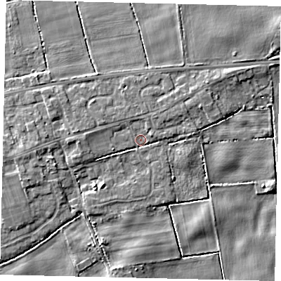 Shaded relief map of the ground around HU179RP, computed from Environment Agency LiDAR. The ground here sits at about 2 m above sea level and falls 5 m across the surrounding 800 m. Surface water reaching this point runs off ground lying to the east-north-east, 1.8 m higher.