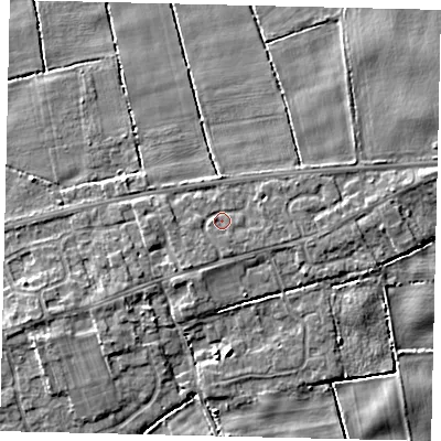 Shaded relief map of the ground around HU179RQ, computed from Environment Agency LiDAR. The ground here sits at about 3 m above sea level and falls 4 m across the surrounding 800 m. Surface water reaching this point runs off ground lying to the south-west, 1.2 m higher.