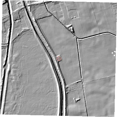 Shaded relief map of the ground around HU179RU, computed from Environment Agency LiDAR. The ground here sits at about 2 m above sea level and falls 8 m across the surrounding 800 m. Surface water reaching this point runs off ground lying to the west-north-west, 2.8 m higher.