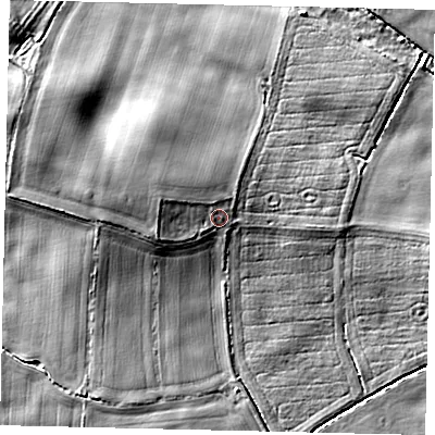 Shaded relief map of the ground around HU179SG, computed from Environment Agency LiDAR. The ground here sits at about 6 m above sea level and falls 10 m across the surrounding 800 m. Surface water reaching this point runs off ground lying to the west-north-west, 3.2 m higher.