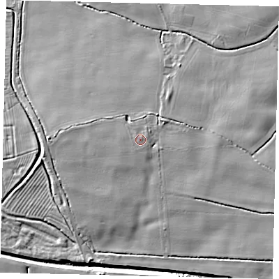 Shaded relief map of the ground around HU179SS, computed from Environment Agency LiDAR. The ground here sits at about 7 m above sea level and falls 11 m across the surrounding 800 m. Surface water reaching this point runs off ground lying to the west-north-west, 0.8 m higher.