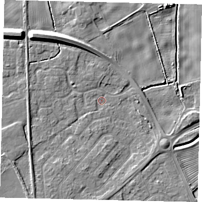 Shaded relief map of the ground around HU179UP, computed from Environment Agency LiDAR. The ground here sits at about 4 m above sea level and falls 12 m across the surrounding 800 m. Surface water reaching this point runs off ground lying to the south-south-west, 3.1 m higher.