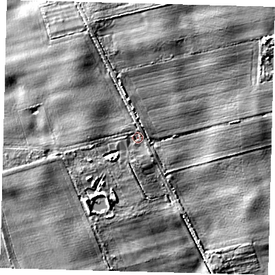 Shaded relief map of the ground around HU181BY, computed from Environment Agency LiDAR. The ground here sits at about 18 m above sea level and falls 6 m across the surrounding 800 m. Surface water reaching this point runs off ground lying to the north-north-west, 3.3 m higher.