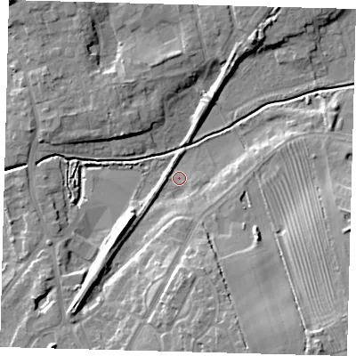 Shaded relief map of the ground around HU181FB, computed from Environment Agency LiDAR. The ground here sits at about 4 m above sea level and falls 16 m across the surrounding 800 m. Surface water reaching this point runs off ground lying to the south, 12.7 m higher.