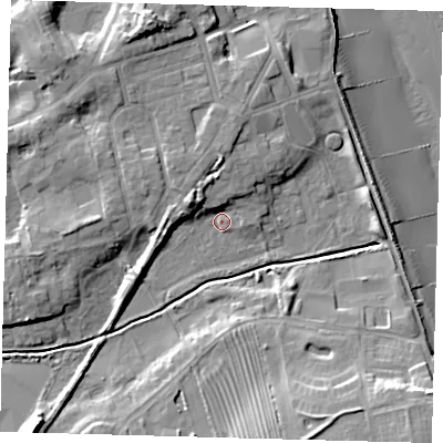 Shaded relief map of the ground around HU181QE, computed from Environment Agency LiDAR. The ground here sits at about 4 m above sea level and falls 18 m across the surrounding 800 m. Surface water reaching this point runs off ground lying to the north-west, 6.1 m higher.