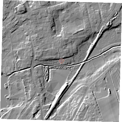 Shaded relief map of the ground around HU181RT, computed from Environment Agency LiDAR. The ground here sits at about 5 m above sea level and falls 14 m across the surrounding 800 m. Surface water reaching this point runs off ground lying to the north-north-west, 5.1 m higher.