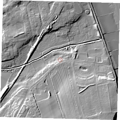 Shaded relief map of the ground around HU181TQ, computed from Environment Agency LiDAR. The ground here sits at about 6 m above sea level and falls 19 m across the surrounding 800 m. Surface water reaching this point runs off ground lying to the south-south-east, 11.0 m higher.