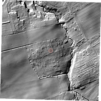 Shaded relief map of the ground around HU181US, computed from Environment Agency LiDAR. The ground here sits at about 18 m above sea level and falls 13 m across the surrounding 800 m. Surface water reaching this point runs off ground lying to the north-north-west, 1.3 m higher.