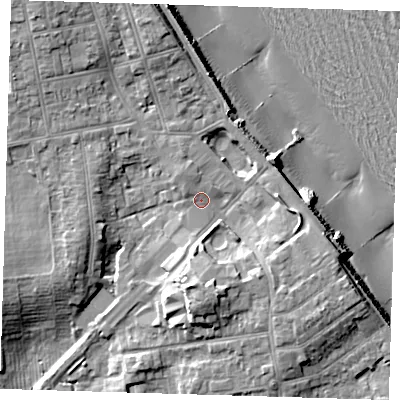Shaded relief map of the ground around HU192AG, computed from Environment Agency LiDAR. The ground here sits at about 7 m above sea level and falls 15 m across the surrounding 800 m. Surface water reaching this point runs off ground lying to the north-west, 1.9 m higher.