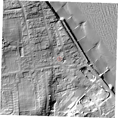 Shaded relief map of the ground around HU192DJ, computed from Environment Agency LiDAR. The ground here sits at about 7 m above sea level and falls 17 m across the surrounding 800 m. Surface water reaching this point runs off ground lying to the north-north-west, 7.5 m higher.