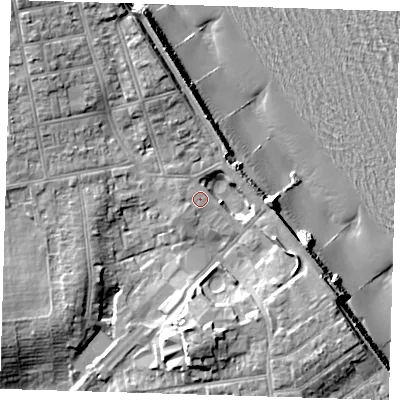Shaded relief map of the ground around HU192DN, computed from Environment Agency LiDAR. The ground here sits at about 7 m above sea level and falls 15 m across the surrounding 800 m. Surface water reaching this point runs off ground lying to the south-south-east, 6.5 m higher.