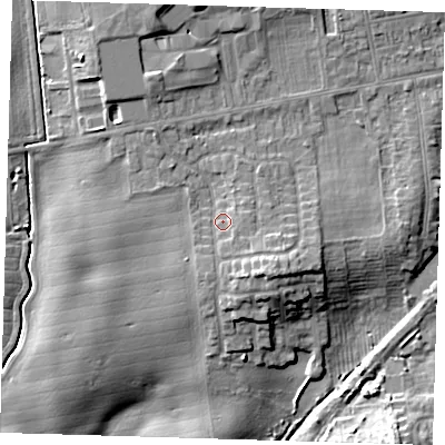 Shaded relief map of the ground around HU192EL, computed from Environment Agency LiDAR. The ground here sits at about 9 m above sea level and falls 12 m across the surrounding 800 m. Surface water reaching this point runs off ground lying to the south-east, 3.8 m higher.