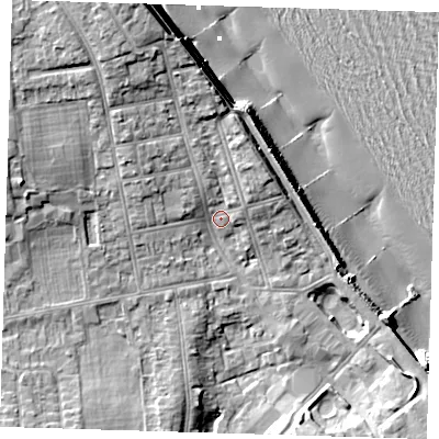 Shaded relief map of the ground around HU192FB, computed from Environment Agency LiDAR. The ground here sits at about 8 m above sea level and falls 18 m across the surrounding 800 m. Surface water reaching this point runs off ground lying to the north-north-west, 7.8 m higher.