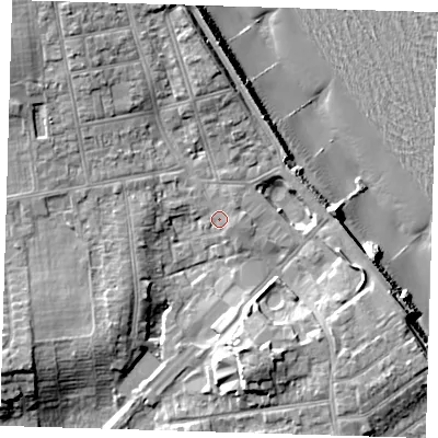 Shaded relief map of the ground around HU192HB, computed from Environment Agency LiDAR. The ground here sits at about 8 m above sea level and falls 15 m across the surrounding 800 m. Surface water reaching this point runs off ground lying to the south-east, 0.8 m higher.
