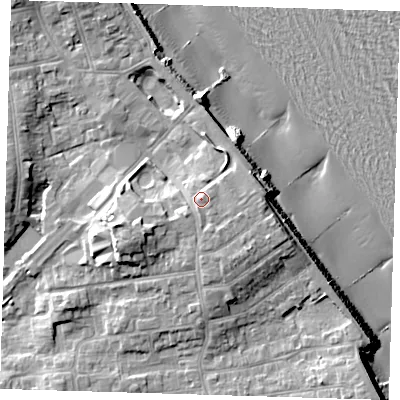 Shaded relief map of the ground around HU192HH, computed from Environment Agency LiDAR. The ground here sits at about 10 m above sea level and falls 15 m across the surrounding 800 m. Surface water reaching this point runs off ground lying to the south-south-east, 1.4 m higher.