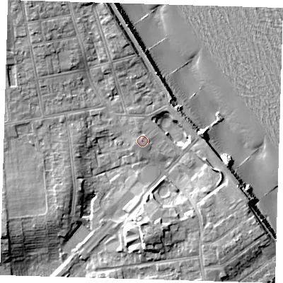 Shaded relief map of the ground around HU192JR, computed from Environment Agency LiDAR. The ground here sits at about 8 m above sea level and falls 15 m across the surrounding 800 m. Surface water reaching this point runs off ground lying to the west-south-west, 1.0 m higher.