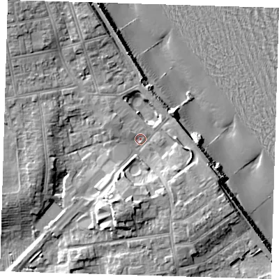 Shaded relief map of the ground around HU192JS, computed from Environment Agency LiDAR. The ground here sits at about 6 m above sea level and falls 15 m across the surrounding 800 m. Surface water reaching this point runs off ground lying to the south-south-east, 6.2 m higher.
