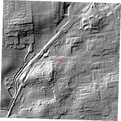Shaded relief map of the ground around HU192LD, computed from Environment Agency LiDAR. The ground here sits at about 5 m above sea level and falls 12 m across the surrounding 800 m. Surface water reaching this point runs off ground lying to the south-south-west, 5.8 m higher.
