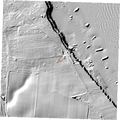 Shaded relief map of the ground around HU192QF, computed from Environment Agency LiDAR. The ground here sits at about 10 m above sea level and falls 18 m across the surrounding 800 m. Surface water reaching this point runs off ground lying to the north-east, 3.0 m higher.