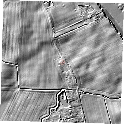 Shaded relief map of the ground around HU192QW, computed from Environment Agency LiDAR. The ground here sits at about 10 m above sea level and falls 14 m across the surrounding 800 m. Surface water reaching this point runs off ground lying to the south-west, 1.0 m higher.