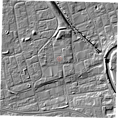 Shaded relief map of the ground around HU20AB, computed from Environment Agency LiDAR. The ground here sits at about 3 m above sea level and falls 7 m across the surrounding 800 m. Surface water reaching this point runs off ground lying to the east-north-east, 0.8 m higher.