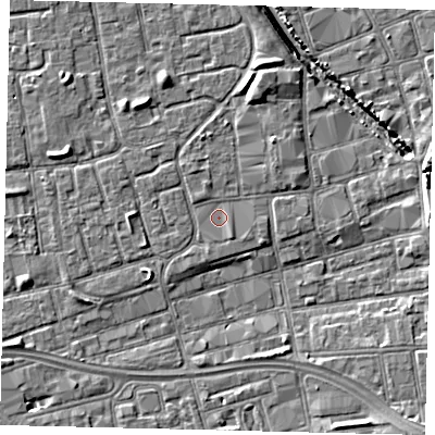 Shaded relief map of the ground around HU20AD, computed from Environment Agency LiDAR. The ground here sits at about 2 m above sea level and falls 6 m across the surrounding 800 m. Surface water reaching this point runs off ground lying to the south-west, 2.3 m higher.