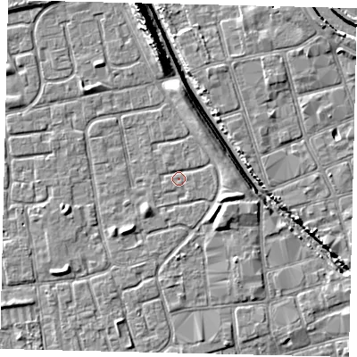 Shaded relief map of the ground around HU20AJ, computed from Environment Agency LiDAR. The ground here sits at about 2 m above sea level and falls 11 m across the surrounding 800 m. Surface water reaching this point runs off ground lying to the east-south-east, 2.3 m higher.