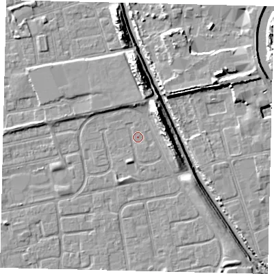 Shaded relief map of the ground around HU20BB, computed from Environment Agency LiDAR. The ground here sits at about 2 m above sea level and falls 11 m across the surrounding 800 m. Surface water reaching this point runs off ground lying to the east-south-east, 6.9 m higher.