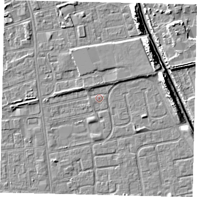 Shaded relief map of the ground around HU20BD, computed from Environment Agency LiDAR. The ground here sits at about 2 m above sea level and falls 11 m across the surrounding 800 m. Surface water reaching this point runs off ground lying to the north-north-east, 1.8 m higher.