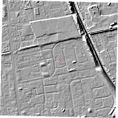 Shaded relief map of the ground around HU20BG, computed from Environment Agency LiDAR. The ground here sits at about 2 m above sea level and falls 11 m across the surrounding 800 m. The ground contributing surface water to this point lies to the north.