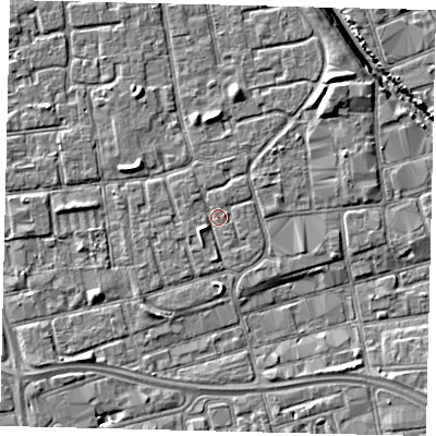 Shaded relief map of the ground around HU20DT, computed from Environment Agency LiDAR. The ground here sits at about 2 m above sea level and falls 5 m across the surrounding 800 m. Surface water reaching this point runs off ground lying to the south-west, 1.4 m higher.