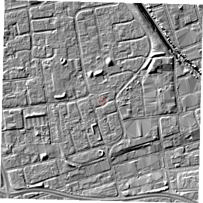 Shaded relief map of the ground around HU20DX, computed from Environment Agency LiDAR. The ground here sits at about 3 m above sea level and falls 6 m across the surrounding 800 m. Surface water reaching this point runs off ground lying to the north-north-east, 0.6 m higher.