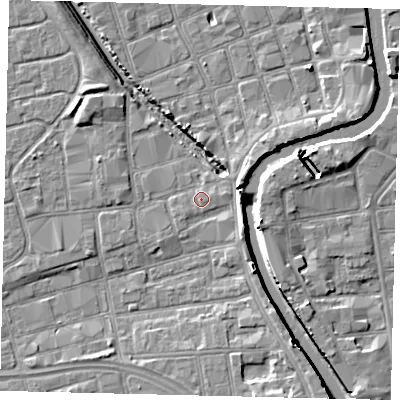 Shaded relief map of the ground around HU20HA, computed from Environment Agency LiDAR. The ground here sits at about 3 m above sea level and falls 7 m across the surrounding 800 m. Surface water reaching this point runs off ground lying to the east, 0.6 m higher.