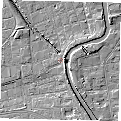 Shaded relief map of the ground around HU20HD, computed from Environment Agency LiDAR. The ground here sits at about 3 m above sea level and falls 7 m across the surrounding 800 m. Surface water reaching this point runs off ground lying to the south-south-east, 2.6 m higher.