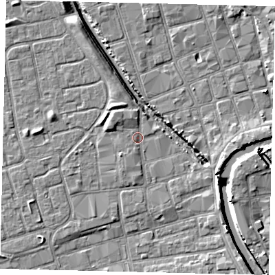 Shaded relief map of the ground around HU20HJ, computed from Environment Agency LiDAR. The ground here sits at about 3 m above sea level and falls 8 m across the surrounding 800 m. Surface water reaching this point runs off ground lying to the north-west, 2.0 m higher.