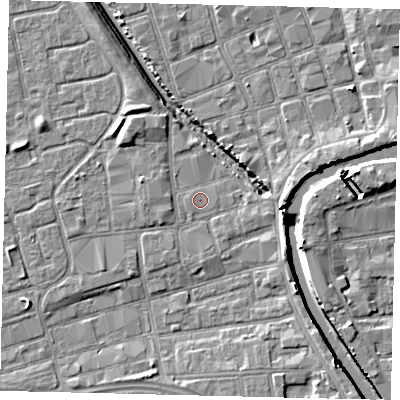 Shaded relief map of the ground around HU20HL, computed from Environment Agency LiDAR. The ground here sits at about 2 m above sea level and falls 7 m across the surrounding 800 m. Surface water reaching this point runs off ground lying to the west-south-west, 1.1 m higher.