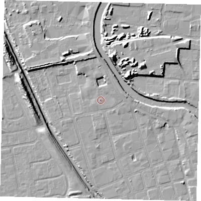 Shaded relief map of the ground around HU20LL, computed from Environment Agency LiDAR. The ground here sits at about 3 m above sea level and falls 15 m across the surrounding 800 m. Surface water reaching this point runs off ground lying to the north-east, 1.5 m higher.