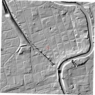Shaded relief map of the ground around HU20PH, computed from Environment Agency LiDAR. The ground here sits at about 2 m above sea level and falls 11 m across the surrounding 800 m. Surface water reaching this point runs off ground lying to the east-north-east, 3.6 m higher.
