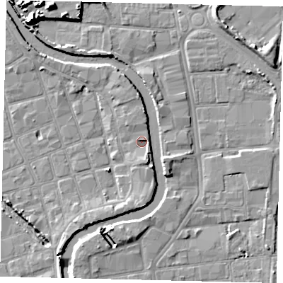 Shaded relief map of the ground around HU20PZ, computed from Environment Agency LiDAR. The ground here sits at about 3 m above sea level and falls 13 m across the surrounding 800 m. Surface water reaching this point runs off ground lying to the south-south-east, 3.5 m higher.