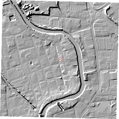 Shaded relief map of the ground around HU20QD, computed from Environment Agency LiDAR. The ground here sits at about 3 m above sea level and falls 15 m across the surrounding 800 m. Surface water reaching this point runs off ground lying to the south-east, 3.6 m higher.