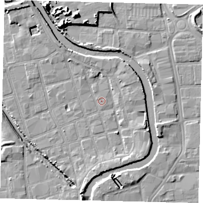 Shaded relief map of the ground around HU20QP, computed from Environment Agency LiDAR. The ground here sits at about 2 m above sea level and falls 15 m across the surrounding 800 m. Surface water reaching this point runs off ground lying to the north-east, 3.0 m higher.