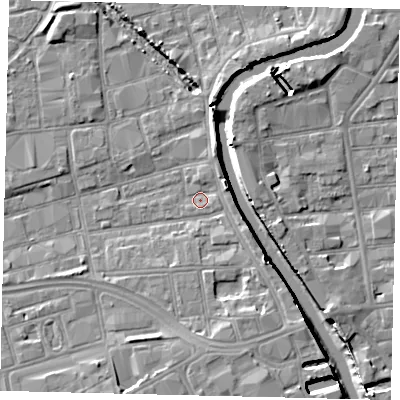 Shaded relief map of the ground around HU28AL, computed from Environment Agency LiDAR. The ground here sits at about 3 m above sea level and falls 8 m across the surrounding 800 m. Surface water reaching this point runs off ground lying to the south-east, 3.9 m higher.